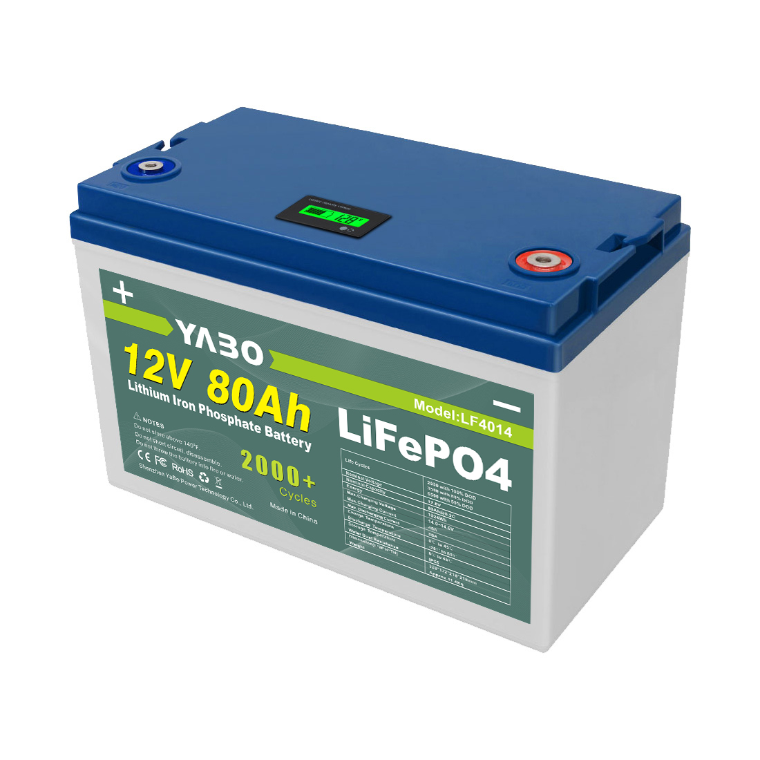 YABO 12V 80Ah LiFePO4 Batterie cylindrique pour VR